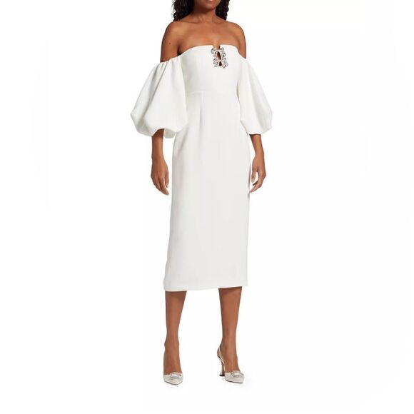 Self-Portrait Bow-Embellished Off-The-Shoulder Dress size 6 - Picture 1 of 12